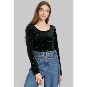 NWT Womens Wild Fable Metallic Moon & Stars Open Back Bodysuit - Sz S